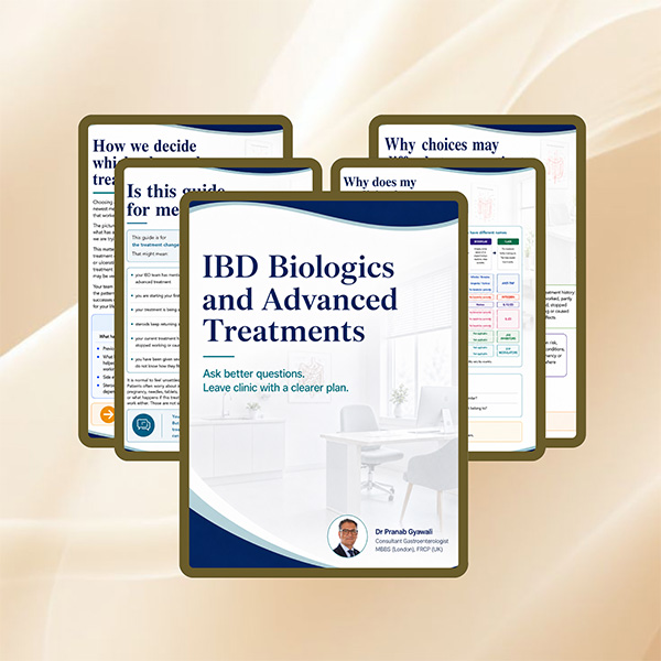 IBD Biologics and Advanced Treatments guide cover and sample pages