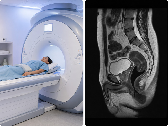MRI defecography in Dubai showing MRI scan and pelvic floor imaging for obstructed defecation and incomplete emptying