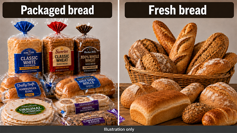 Packaged bread compared with fresh bread in a
        discussion of ultra-processed grains and inflammatory bowel disease.