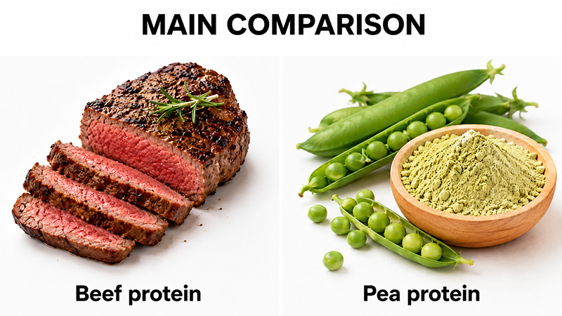 Main comparison image showing beef protein and pea protein as the two clearest protein-source contrasts in a mouse colitis study.