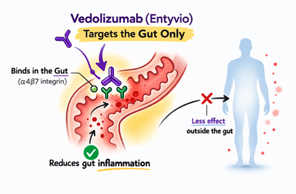 Vedolizumab gut selective mechanism Crohn’s disease α4β7 integrin Dubai gastroenterologist